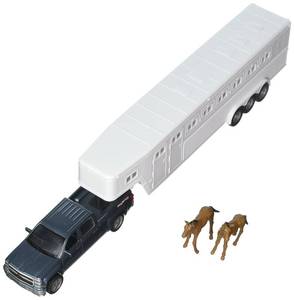 lot 44670 image: Chevrolet 143 Longhauler Silverado 4X4 with Horse Trailer and Horse Figures, Black - Retail $28