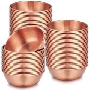 lot 44673 image: Tanlade 50 Pcs Metal Sauce Bowls 3.2 Inch Round Stainless Steel Seasoning Dishes Cups Mini Saucers Plates Small Sushi Dipping Bowls for Prep Ramekins Kitchen Party Supplies(Rose Gold) - Retail $50