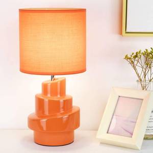lot 44684 image: Lampwell Circo Small Modern Ceramic Table Lamp, Orange, Fabric Shade, 13.78H x 7.09W x 7.09D Inches, Bedroom, Living Room, Kids Room, Indoor, ETL Certified, 40W Max, 120V AC, Bulb Excluded - Retail $37