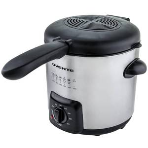 OVENTE Electric Deep Fryer, 0.9L Capacity, 840W with Adjustable Temperature, Locking Lid, Removable Fry Basket & Cool-Touch Handles, Stainless Steel Countertop Fryer, Silver FDM1091BR - Retail: $44