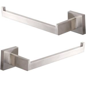 lot 44713 image: LANC Bathroom Hand Towel Holder 2 Pack Left and Right Side Brushed Nickel Hand Towel Bar 2 Pack 10 Inche Square Towel Ring for Kitchen Cabinet Wall Mount Towel Rack Hanger,A8806BN-LRP2 - Retail $25