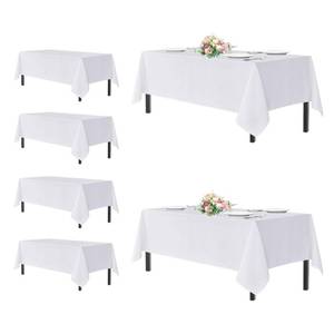 lot 44718 image: Sancua White Tablecloths for 8 Foot Rectangle Tables, 6 Pack - Washable Polyester Fabric Table Cover for Wedding Wedding, Birthday Party, Banquet Reception, 60x120 Inch - Retail $45