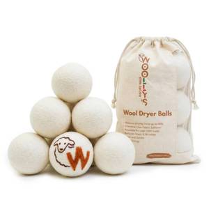 lot 44724 image: Woollys Wool Dryer Balls 100% Pure New Zealand Wool, Reusable Natural Fabric Softener, Reduces Drying Time & Clothes Wrinkles, Chemical-Free Dryer Balls (Pack of 6) - Retail $18