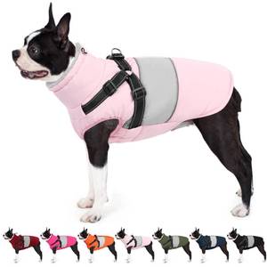 lot 44728 image: AOFITEE Small Dog Coat, Dog Winter Coat with Harness Built in, Warm Dogs Jacket with Zipper & Polar Fleece Collar, Waterproof Pet Snow Jacket Snowsuit for Schnauzer, Chihuahua Yorkshire, S - Retail $31