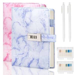 lot 50680 image: Kutoda Marble Diary with Lock, 192 Pages College Ruled Secret Journal with Lock, Waterproof A5 locked journal for women, Cute Diary Stuff for Teen Girls (Purple & Pink) - Retail $28