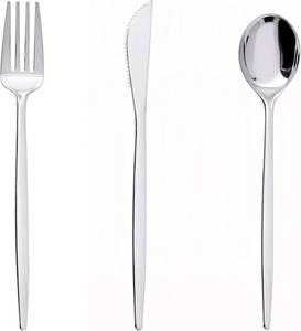 lot 50692 image: PULOTE 150PCS Silver Plastic Silverware Disposable - Heavy Duty Silver Plastic Cutlery Set - Plastic Utensils Set Include 50 Knives,50 Forks and 50 Spoons for Wedding,Party&Christmas - Retail $30