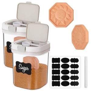 lot 50693 image: LemonRoad 2 Pack Brown Sugar Keeper, 1.3Qt(42Oz1.2L) Airtight Flour Sugar Storage Container Plastic Canisters Sets Clear Jar with Spoon Saver for Kitchen - Retail $26