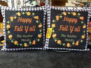 lot 22972 image: Lot of 2 Fancy Fall Decorative Pillows.