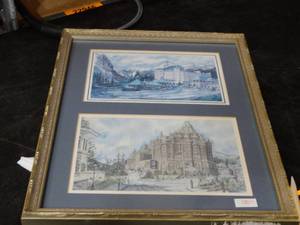 lot 22975 image: Antique Picture Frame w Buildings in the Frame