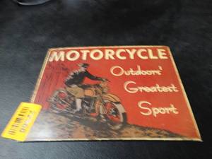 lot 22968 image: Motorcycle Outdoors Greatest Sport Metal Sign