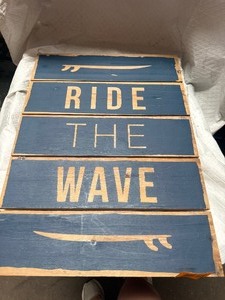 lot 23066 image: New -  Wooden  Ride The Wave Wall Decor.