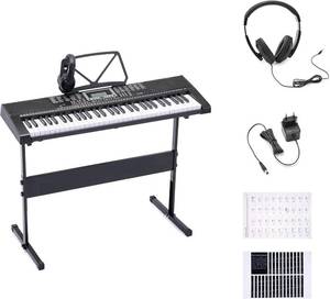 lot 1221 image: $126 Amazon Basics Portable Electric Keyboard Piano with 61 Full Size Keys, Built-in Speakers, Songs for Learning, Digital Piano, Black