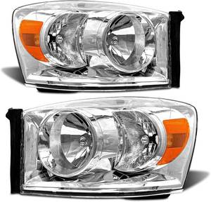 lot 1228 image: $115 Headlight Assembly Pair for 2006-2008 Dodge Ram 1500 2006-2009 Dodge Ram 2500 3500 Clear Lens Chrome Housing Amber Reflector Left Right WO Bulbs