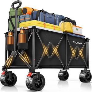 lot 1230 image: Collapsible Wagon Carts Foldable 570LBS Beach Wagon with Big All-Terrain Wheels Weight Capacity Heavy Duty Utility Carts with Cup Holders for Garden, Camping, Grocery, Sports Black