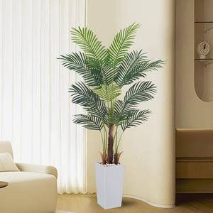 lot 1233 image: Artificial Palm Tree 5.5FT Fake Tree with White Tall Planter,Faux Areca Palm Tree,Tall Faux Plant with Lifelike Leaves for Home Office Living Room Modern Decoration
