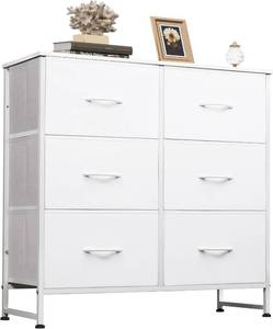 lot 1235 image: WLIVE White Dresser for Bedroom with 6 Fabric Drawers, Closet Dresser with Metal Frame, Wooden Top, Chest of Drawers for Closet, Living Room, Hallway. PHOTO FOR REFRENCE. See All Photos