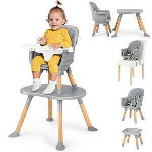 lot 1241 image: Ezebaby 8-in-1 Baby High Chair, Convertible High Chair for Babies and ToddlersBooster SeatToddler ChairTable & Chair SetKids Stool, Wood Highchair with Removable Tray, Seatbelt, PU Cushion (Gray)