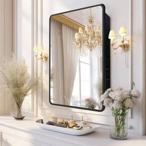 lot 1246 image: $177 Bathroom Medicine Cabinet with Mirror, 20x30 inch Metal Black Recessed Medicine Cabinet with 3 Adjustable Metal Shelves, Rounded Rectangle Storage Cabinet