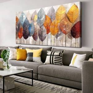 $150 ENTANUB Leaf Wall Art for Living Room, Gold Autumn Canvas Wall Art for Bedroom, Tree Print Painting for Office, Large Size 60x30 Inches