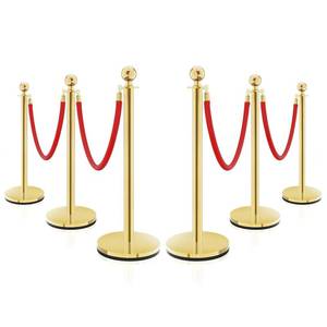 lot 1276 image: Gold Stainless Steel Stanchions Rope - Crowd Control Barriers with Red Carpet Safety Barrier, Velvet Ropes and Posts & Retractable Belts for Party Theater Weddings, Museums - 6 Poles 4 Ropes