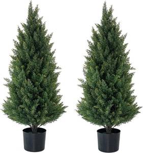 lot 1282 image: Artificial Topiary Trees 3 Foot Artificial Cedar Trees UV Resistant Potted Plant Set of 2 Faux Bushes Fake Shrubs for Outdoor Indoor Front Porch Garden