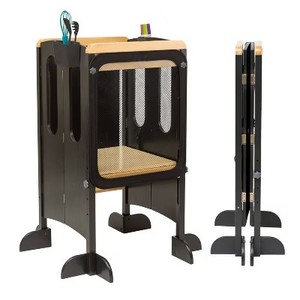 lot 1292 image: Little Partners EZ Fold N Grow Learning Toddler Tower 34.75 Wood Step Stool - Charcoal & Natural