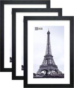 lot 1294 image: $110 VCK 24x36 Solid Wood Poster Frames Black 3 Pack Picture Frame with Wall Mounting Hanging