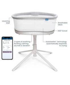 lot 1295 image: $450 halo Baby BassiNest 3.0 Connected AutoSoothe Smart Swivel Sleeper - Gray - No Size