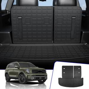 lot 1301 image: Rongtaod Cargo Mat Compatible with 2020-2025 Kia Telluride Cargo Liner Trunk Mat TPE All Weather Back Seat Cover Protector 2024 Telluride Accessories (Trunk Mat with Backrest Mat)