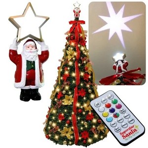 lot 1315 image: $200 Superstar Santa Pop-Up Christmas Tree, AS-SEEN-ON-TV, Santa Topper Projects North Star, 7 Feet, Opens Instantly, Fully Decorated, Pre-Lit w 200 LED Lights, 7 colors, 32 Modes w Remote, Stores Flat