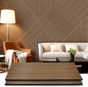lot 1316 image: Acoustic Wood Wall Panel 47.6 x 23.6, Sound Proof Wooden Paneling for Walls, 3D Fluted Panel for Interior Wall Decor, Living Room, Bedroom - Teak