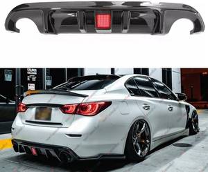lot 2012 image: Rear Diffuser with Led Red Brake Light Compatible with 2014-2017 Infiniti Q50, Rear Bumper Fit for 2014 2015 2016 2017 (Carbon Fiber Pattern)
