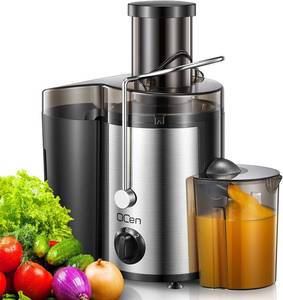 lot 2307 image: Qcen Juicer Machine, 500W Centrifugal Juicer Extractor with Wide Mouth 3  Feed Chute for Fruit Vegetable, Easy to Clean, Stainless Steel, BPA-free (Black)