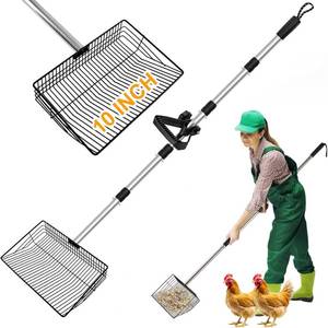 lot 2313 image: 10 Inch Large Chicken Poop Scooper, Chicken Coop Scoop with 22 to 67 Adjustable Stainless Steel Handle, Litter Sifting Shovel for Chicken Coop