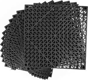 lot 2319 image: MYFAMIREA Modular Interlocking Cushion 12 Pack 11.8 x 11.8 Rubber Floor Tiles Non-Slip Splicing Drainage Mats for Deck, Pool, Outdoor Shower, Patio, Balcony, Indoor Bathroom, Kitchen, Yard (Black)