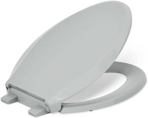 lot 2333 image: KOHLER 4636-RL-95 Cachet ReadyLatch Elongated Toilet Seat Slow Close, Soft Close Toilet Seat Quiet Lid, Contoured Grip-Tight Bumpers Installation Hardware, Apartment Essentials, Ice Grey