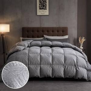 lot 2349 image: $140 DAICO Goose Feather Down Comforter Oversized King Size, All Season Luxury Hotel Fluffy Duvet Insert, Ultra Soft 100% Cotton Shell with 8 Corner Tabs, Paisley Design (116x98, Grey)