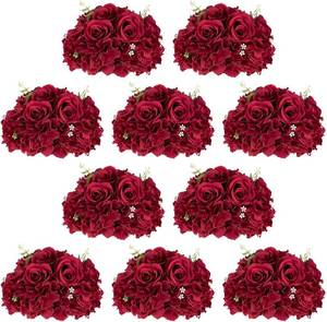 lot 2358 image: $106 NUPTIO Flower Balls for Centerpieces Wedding 10 Pcs 11.8 inch Diameter Artificial Flower Ball Arrangement Bouquet Centerpiece for Tables - Burgundy Fake Rose Flowers for Wedding Decor