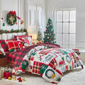 lot 2366 image: Christmas Bed in a Bag 7 Pieces Queen, Snowman Snowflake Deer Patchwork Plaid Design, Microfiber Comforter Set for All Season (1 Comforter, 2 Pillow Shams, 1 Flat Sheet, 1 Fitted Sheet, 2 Pillowcases)
