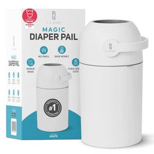 lot 2386 image: L.A. BABY Magic Diaper Pail - Patented 100% Odor-Free System with Child-Safe Lock - Award-Winning Design - No Refills Required - Works with Regular Trash Bags - White