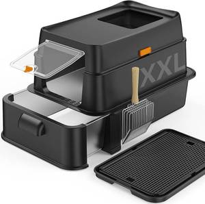 lot 2387 image: HTii-  XXL Stainless Steel Cat Litter Box with Drawer, Extra Large Box for Cats, Enclosed Metal Kitty Litter Box with Litter Scooper, Odor-Urine-Proof, Non-Sticky, Easy Rinse Cleaning