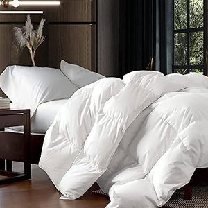lot 2391 image: $170 Luxurious KingCalifornia King Size Goose Down Fiber Waterfowl Feather Fiber Comforter Duvet, 100% Cotton Cover, 58 oz. Fill Weight, Baffle Box Design, White Solid