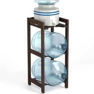 lot 2404 image: 5 Gallon Water Jug Holder With Top Shelves, Natural Solid Wood Water Dispenser Stand 31H, 3-Tiers Jug Stand, Water Cooler Jug Rack, 5 Gallon Water Bottle Holder With 2 Slot & Top Shelf (Walnut Color)