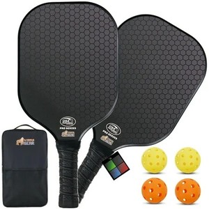 lot 3502 image: Gorilla Gear Pickleball Paddle Set of 2 with Pickleball Balls, Bag, USAPA Approved Fiberglass Racket, Black
