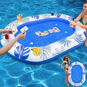 lot 3507 image: 56IN Oversize Floating Card Table for Pool Games,Durable Juice Holders for Hot Tub,Fastly Inflatable Pool Poker Table,Waterproof Playing Cards Included,Snack Tray For Lake Floats Party Beach Games