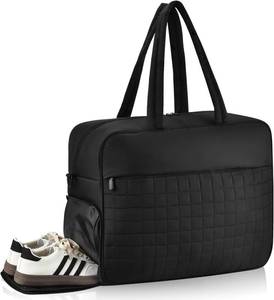 lot 3508 image: Felipe Varela 36L Puffy Tote Bag, Gym Bags for Women with Shoe Compartment, Weekender Overnight Lightweight Carry on Puffer Duffle Bag for Travel, Black