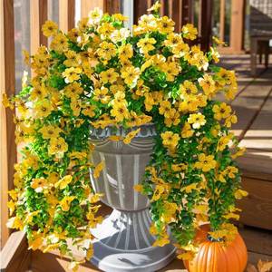 lot 3571 image: HyeFlora Artificial Hanging Flowers for Outdoors Decoration, 2pcs Fake Daisy with Eucalyptus Leaves for Garden Yard Porch (Yellow)