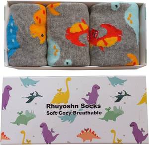 lot 3590 image: Boys Dinosaur Socks, 3 Pairs Mommy-Child Cartoon Dino Pattern Cotton Calf Socks, for Parent Children