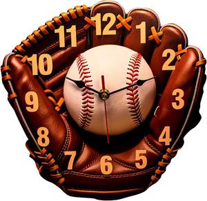 lot 3600 image: 2D Wooden Baseball Glove Wall Clock,Brown Leather Design,Battery Operated (10 in)