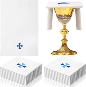 lot 3607 image: 12 Pack of Embroidered Cotton and Linen Purificator with Blue Cross Center Embroidered Purificators for Catholic Church Altar Cotton and Linen Towel Catholic Communion Supplies, 12 x 18 Inch